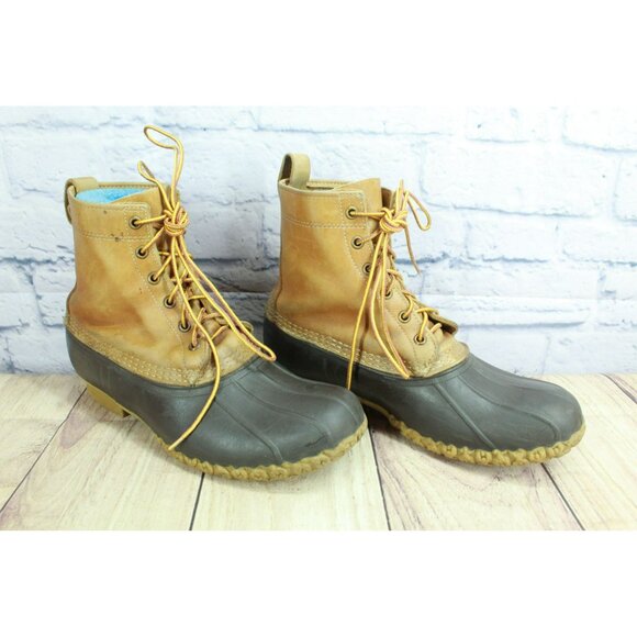 LL Bean Brown Leather Round Toe Insulated Ankle Lace Up Duck Boots Size 8 M - Picture 3 of 10